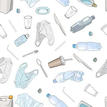 Seamless pattern with sorted plastic garbage Stock Illustration