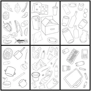 Seamless pattern with sorted plastic garbage isolated on white background Stock Illustration