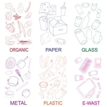 Seamless pattern with sorted plastic garbage isolated on white Stock Illustration