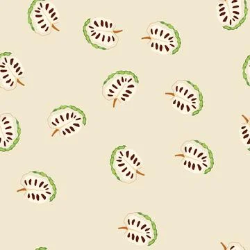 Seamless pattern soursop custard apple cut in half revealing seeds Stock Illustration
