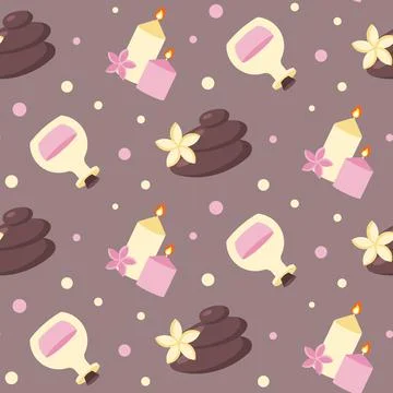 Seamless pattern with SPA and beauty care elements. Meditation, relaxation Stock Illustration