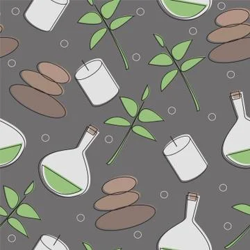 Seamless pattern of spa salon accessories - massage and stones - vector 스톡 일러스트