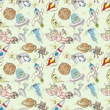 Seamless pattern with space characters on a green background Stock Illustration