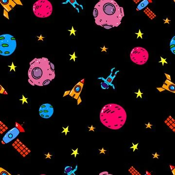 Seamless pattern with space design elements. Design element for poster,card,  Stock Illustration