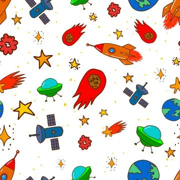 Seamless pattern with space design elements. Design element for poster,card,  イラスト素材