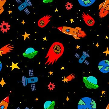 Seamless pattern with space design elements. Design element for poster,card,  Stock Illustration