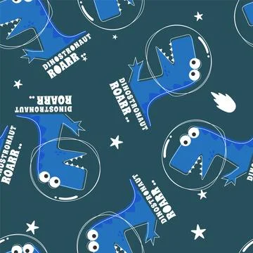 Seamless pattern with Space dinosaur. Cute dinosaur pattern for fabric, bab.. Stock Illustration