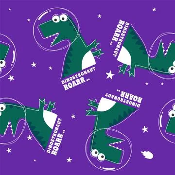 Seamless pattern with Space dinosaur. Cute dinosaur pattern for fabric, bab.. Stock Illustration