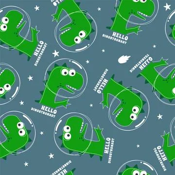 Seamless pattern with Space dinosaur. Cute dinosaur pattern for fabric, bab.. Stock Illustration