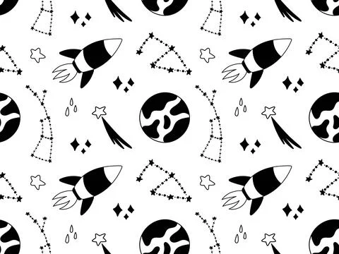 Seamless pattern with space elements Ilustración de archivo