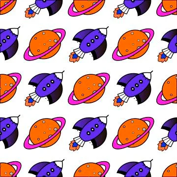 Seamless pattern with space elements, rockets and planets 스톡 일러스트