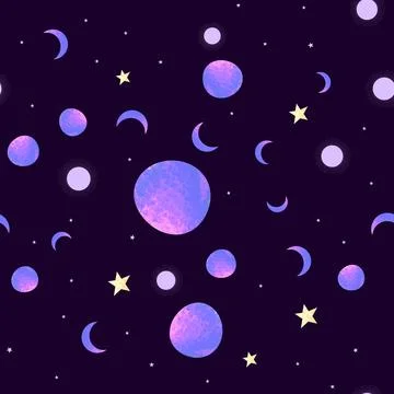 Seamless pattern with space graphic elements on dark background. Decorative.. Stock Illustration