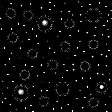 Seamless pattern with space graphic elements on dark background. Decorative.. 스톡 일러스트