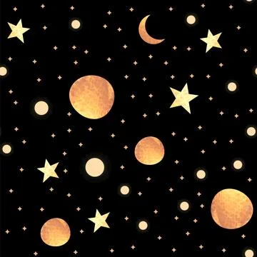 Seamless pattern with space graphic elements on dark background. Decorative.. 스톡 일러스트