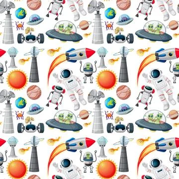 Seamless pattern with space objects Stock Illustration