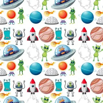 Seamless pattern with space objects Illustrazione stock