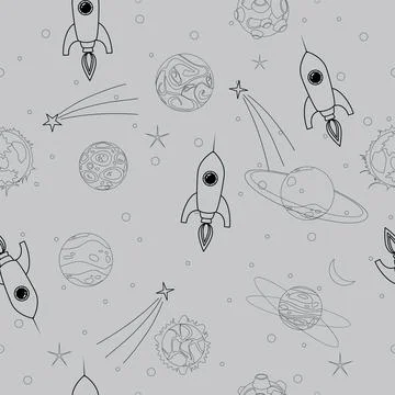 Seamless pattern space planets, rockets and stars イラスト素材