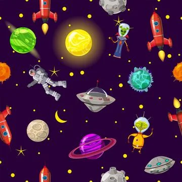 Seamless pattern space planets, rockets and stars Illustrazione stock