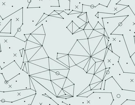 Seamless pattern with space, polygonal planets. Vector illustration Stock Illustration