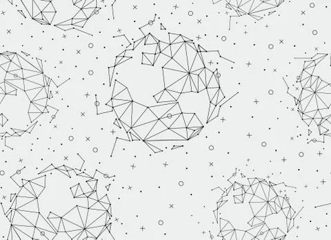 Seamless pattern with space, polygonal planets. Vector illustration Stock Illustration