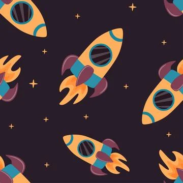 Seamless pattern with a space rocket Stock Illustration