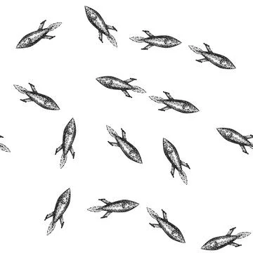 Seamless pattern space rocket sketch hand drawn Stock Illustration