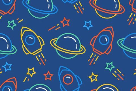 Seamless pattern with space rockets Stock Illustration