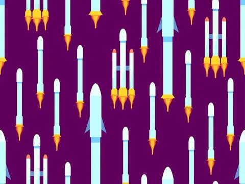 Seamless pattern with space rockets. Orbital launch vehicle. Spacecraft for.. Stockillustratie
