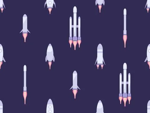 Seamless pattern with space rockets. Orbital launch vehicle. Spacecraft for.. Stock Illustration