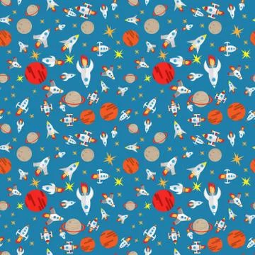 Seamless-pattern of space ships Stock Illustration