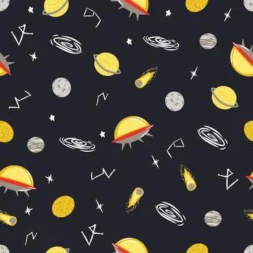 Seamless pattern with Space. Space background for children. Cartoon Rockets Stock Illustration