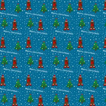 A seamless pattern with spaniel dogs and New Year trees 스톡 일러스트