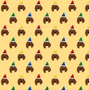 A seamless pattern with spaniel dogs in Santa Claus hats Stock Illustration