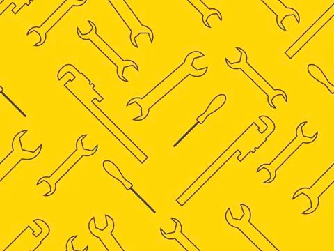 Seamless pattern with spanner. Wrench, adjustable wrench tools. Vector illust Stock Illustration