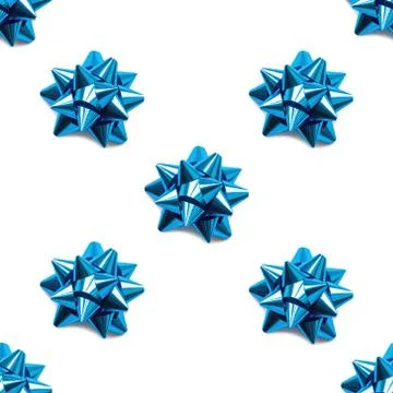 Seamless pattern with sparkling blue bow. Holiday decorative cyan bow. Stock Photos