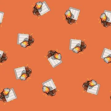 Seamless pattern sparks short circuit fire cartoon vector Stock Illustration