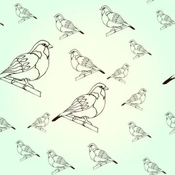 Seamless pattern Sparrow, bird in winter on a light background Stock Illustration