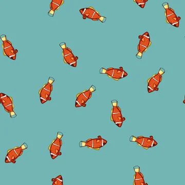 Seamless pattern species clown fish cartoon vector Illustrazione stock