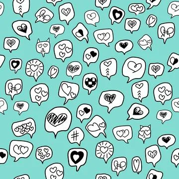 Seamless pattern of speech bubbles with hearts Illustrazione stock