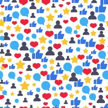 Seamless pattern with speech bubbles, likes, followers symbols. Beautiful vector Stock Illustration