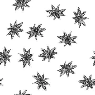 Seamless pattern spice anise star sketch hand drawn Stock Illustration