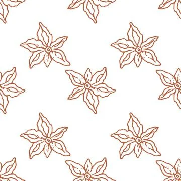 Seamless pattern of spice star anise brown outline on white background for Stock Illustration