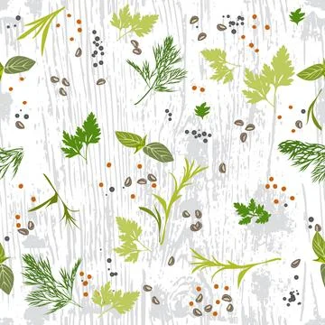 Seamless pattern Spices on an old Board Illustrazione stock
