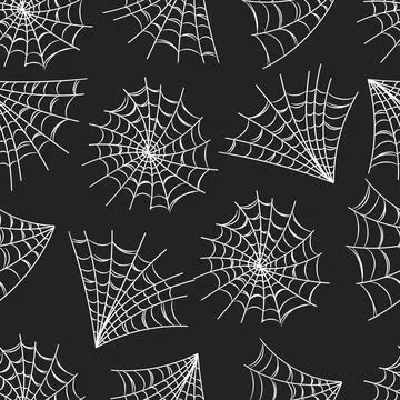 Seamless Pattern Spider Web Hand-Drawn Illustration on Black Background Hal.. Stock Illustration