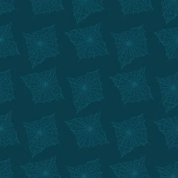 Seamless pattern spider web isolated on teal background. Outline spooky cobwe Stock Illustration