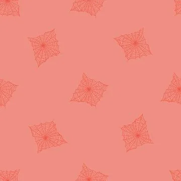 Seamless pattern spider web isolated on pink background. Outline spooky cobwe Ilustración de archivo