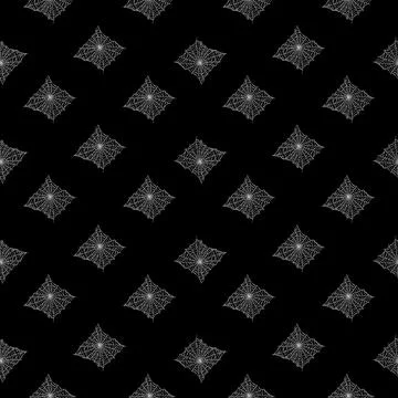Seamless pattern spider web isolated on black background. Outline spooky cobw Ilustración de archivo