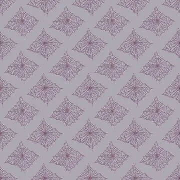 Seamless pattern spider web isolated on gray background. Outline spooky cobwe Stock Illustration