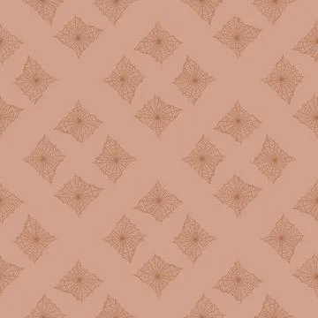 Seamless pattern spider web isolated on peach background. Outline spooky cobw Stock Illustration