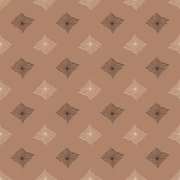 Seamless pattern spider web isolated on light brown background. Outline spook Ilustración de archivo